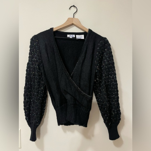 Vintage Mi Ki by Majestic Black Metallic Puff Sleeve Sweater Size Small - Picture 3 of 8